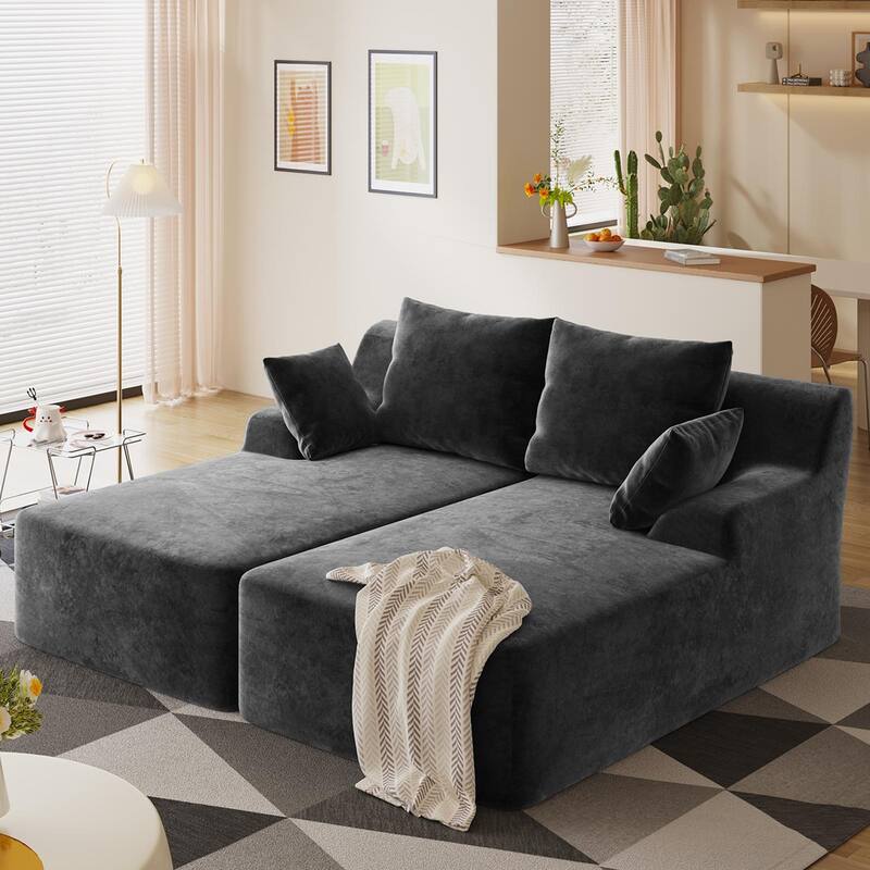 Velvet Dual Chaise Sofa Bed, Sleeper Sofa with Thicked Cushions and Throw Pillows, Deep Seat Lounge Loveseat Sofa
