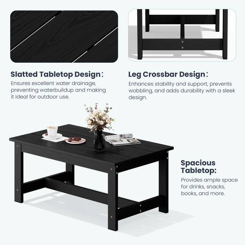 Outdoor Patio HDPE 3-Seat Sofa and Coffee Table Set, Removable Cushions Included