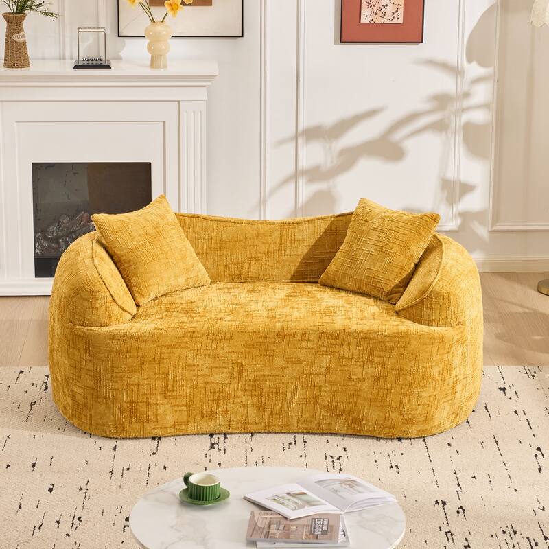Curved 2 person compress sofa. It has armrests on both sides, comes with two pillows,is suitable for small - sized apartments