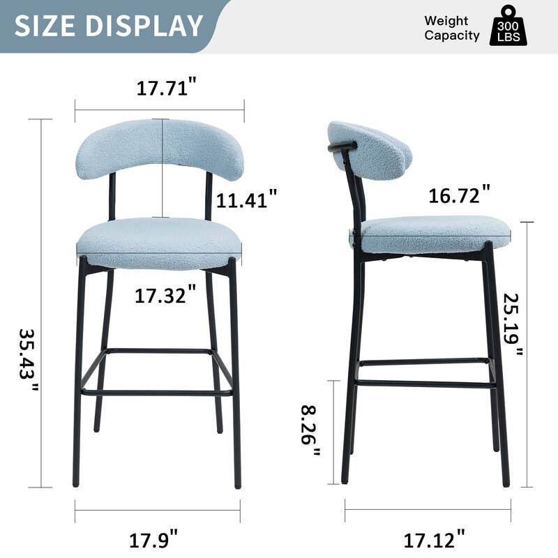1 Count 26" Teddy Fabric Counter Height Bar Stool with Footrest, Black Powder-Coated Base