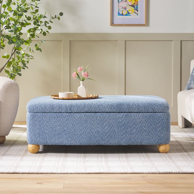 Walker Edison Contemporary Boucle Large Storage Ottoman - Soft Blue