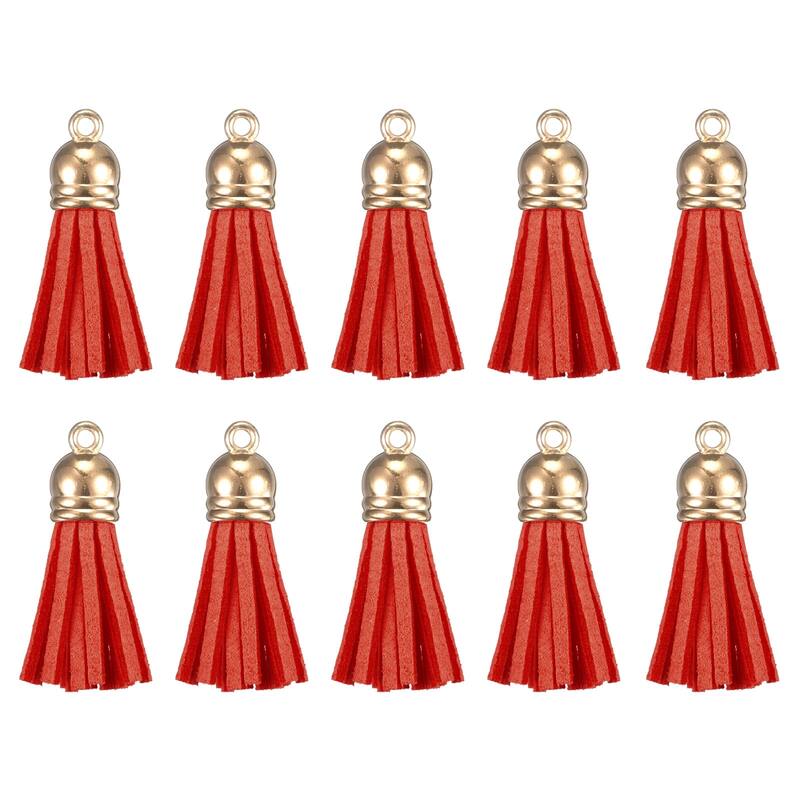 1.46" Leather Tassel Keychain for Bracelet DIY Craft Accessory 120Pcs Red