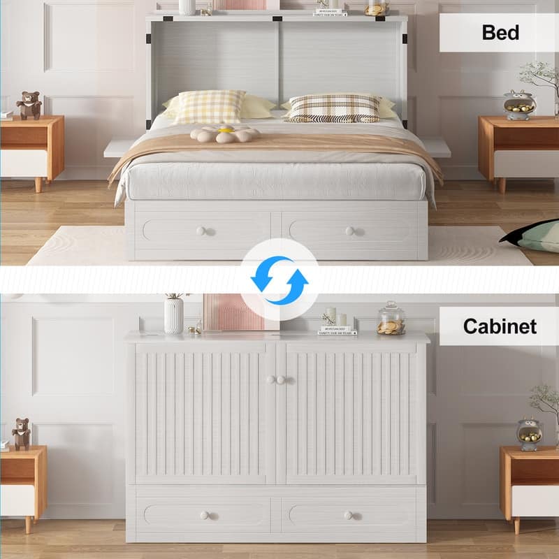 Mixoy Murphy Bed,Cube Foldable Cabinet Bed with Charging Station
