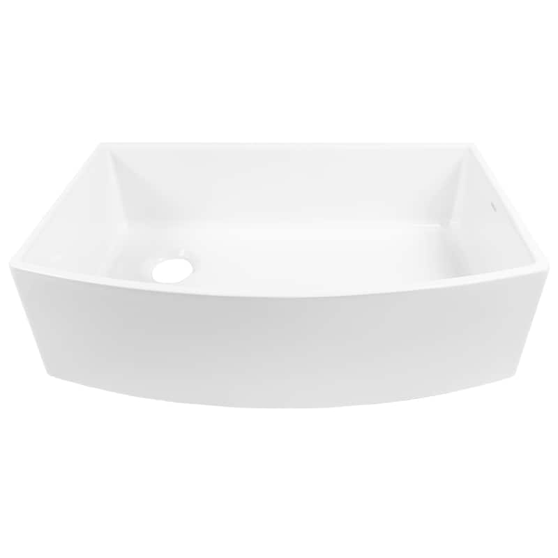 Austen Crisp White Fireclay 33" Farmhouse Apron Front Bow Front Single Bowl Kitchen Sink with Grid and Drain