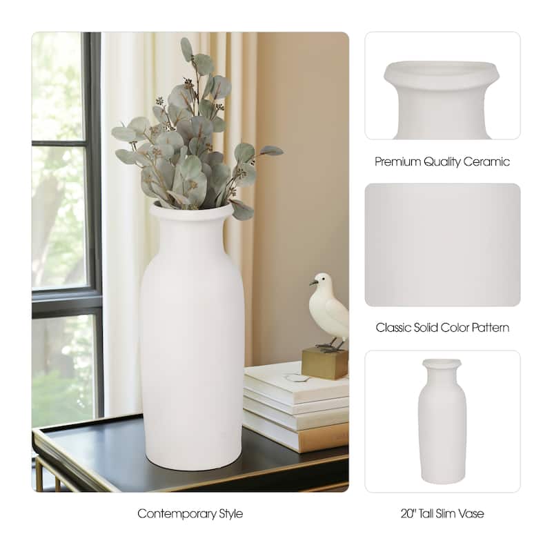 Sagebrook Home White Solid Color Ceramic Tall Slim Vase