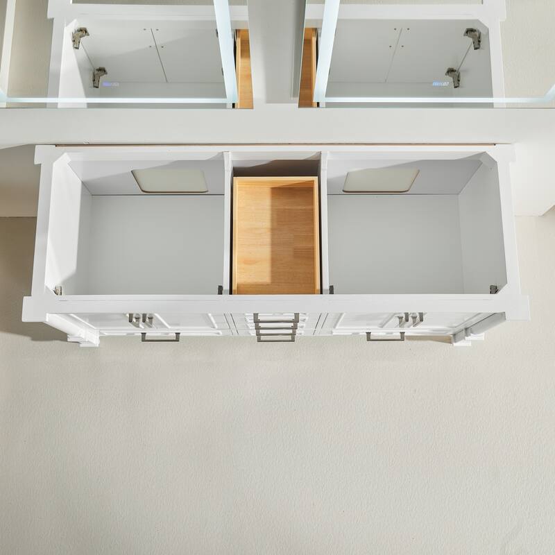 GDFStudio - Modern 60" Freestanding Bathroom Vanity with Dual Engineered Carrara Marble, Fully Assembled