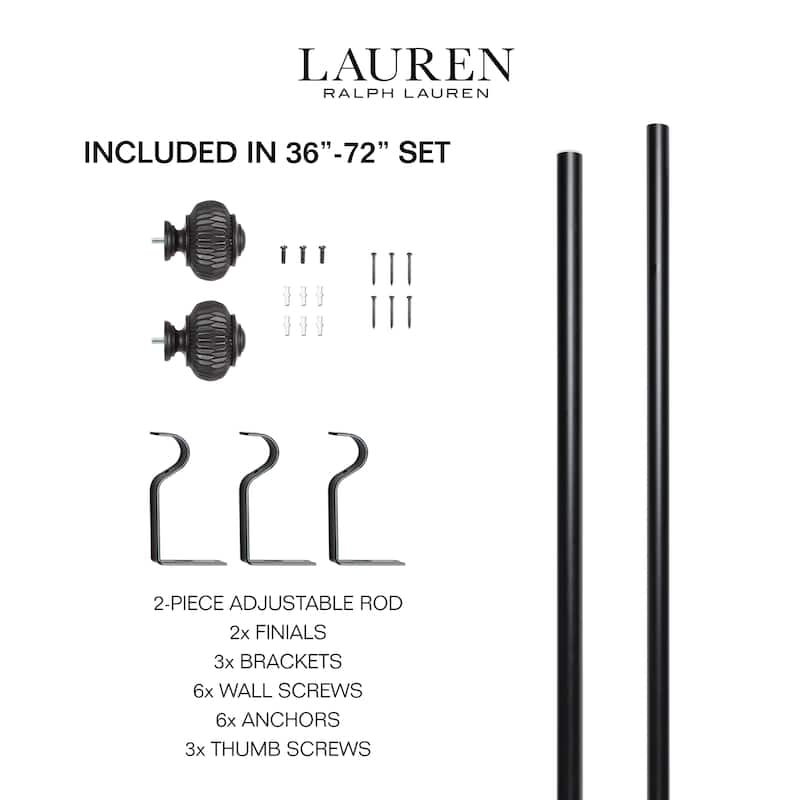 Lauren Ralph Lauren Cayson 1" Adjustable Window Curtain Rod and Finial Set