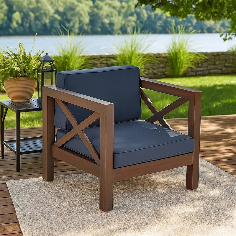 Juna Outdoor Club Chair, Charcoal Gray Water-Resistant Fabric, Acacia