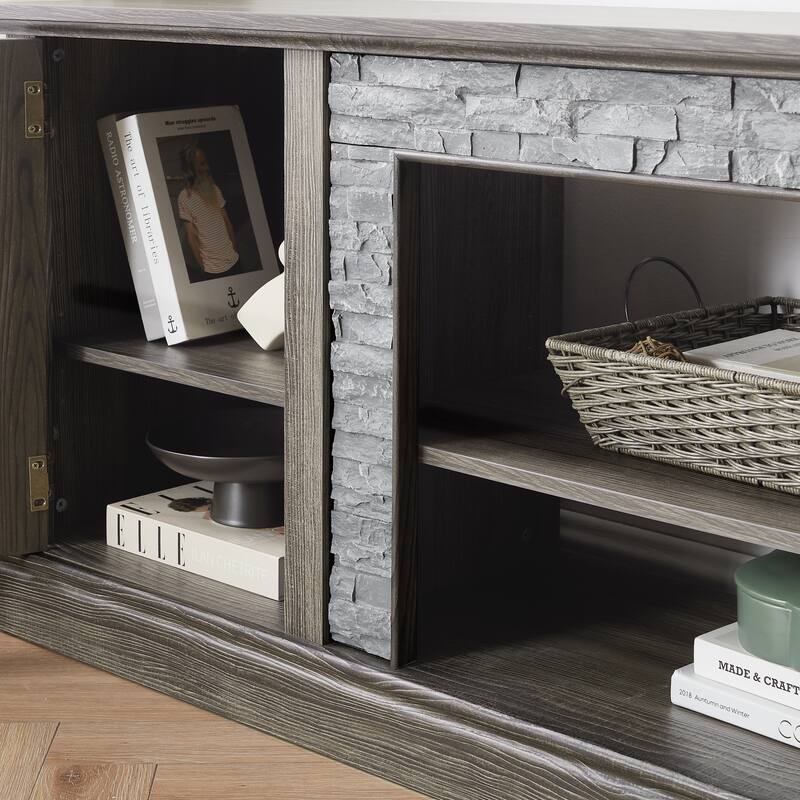 Faux Stone TV Stand TV Console for TVs up to 75", Large Entertainment Center Media Storage Cabinet with Adjustable Shelves