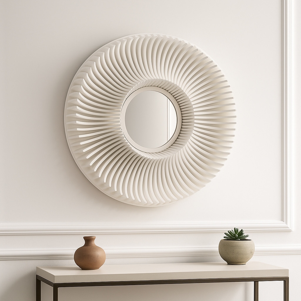 Modern Large Wall Mirror with 3D Wood Frame - 36", White - 36.0"