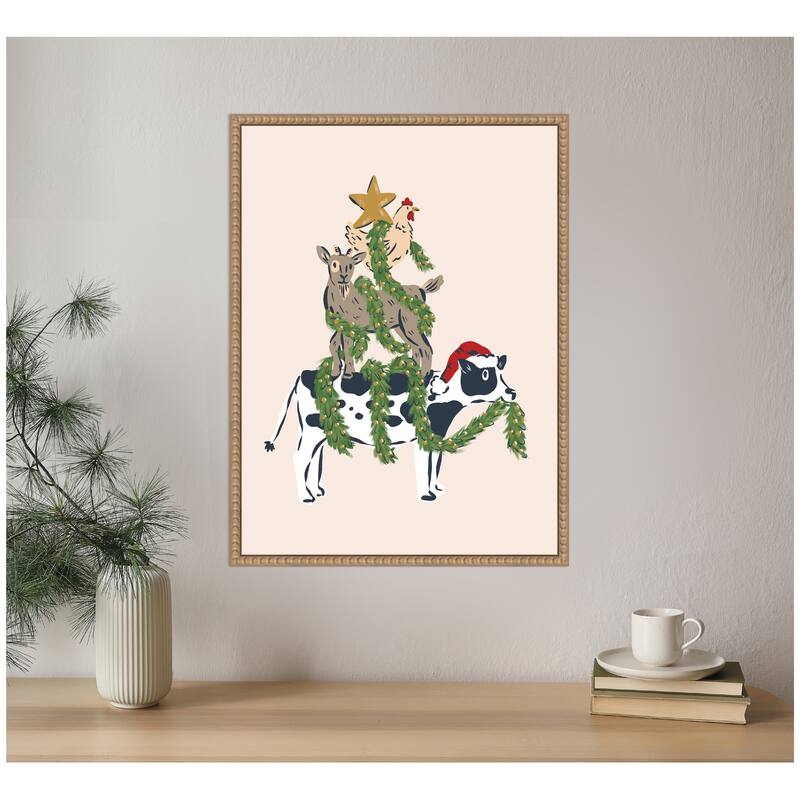 Kate and Laurel Sylvie Beaded Christmas Farm Animals Stack Framed Canvas by Krissy Mast
