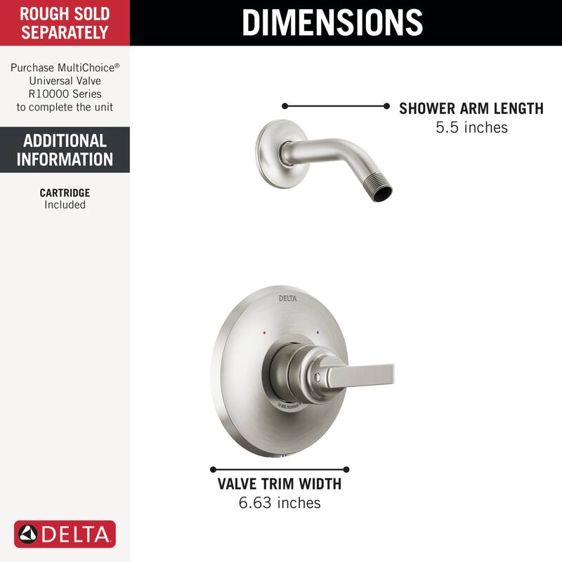 Delta T14289-LHD Tetra Monitor 14 Series Shower Only Trim Package - Lumicoat Stainless