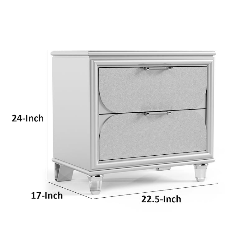 Dima Nightstand, 2 Drawers w Acrylic Handles, White Rubberwood, 24 Inch