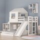 preview thumbnail 19 of 23, Twin Over Twin Bunk Bed with Slide and Ladder, Playhouse Bedframe with House Roof, Window and Safety Guardrails for Kids/Bedroom