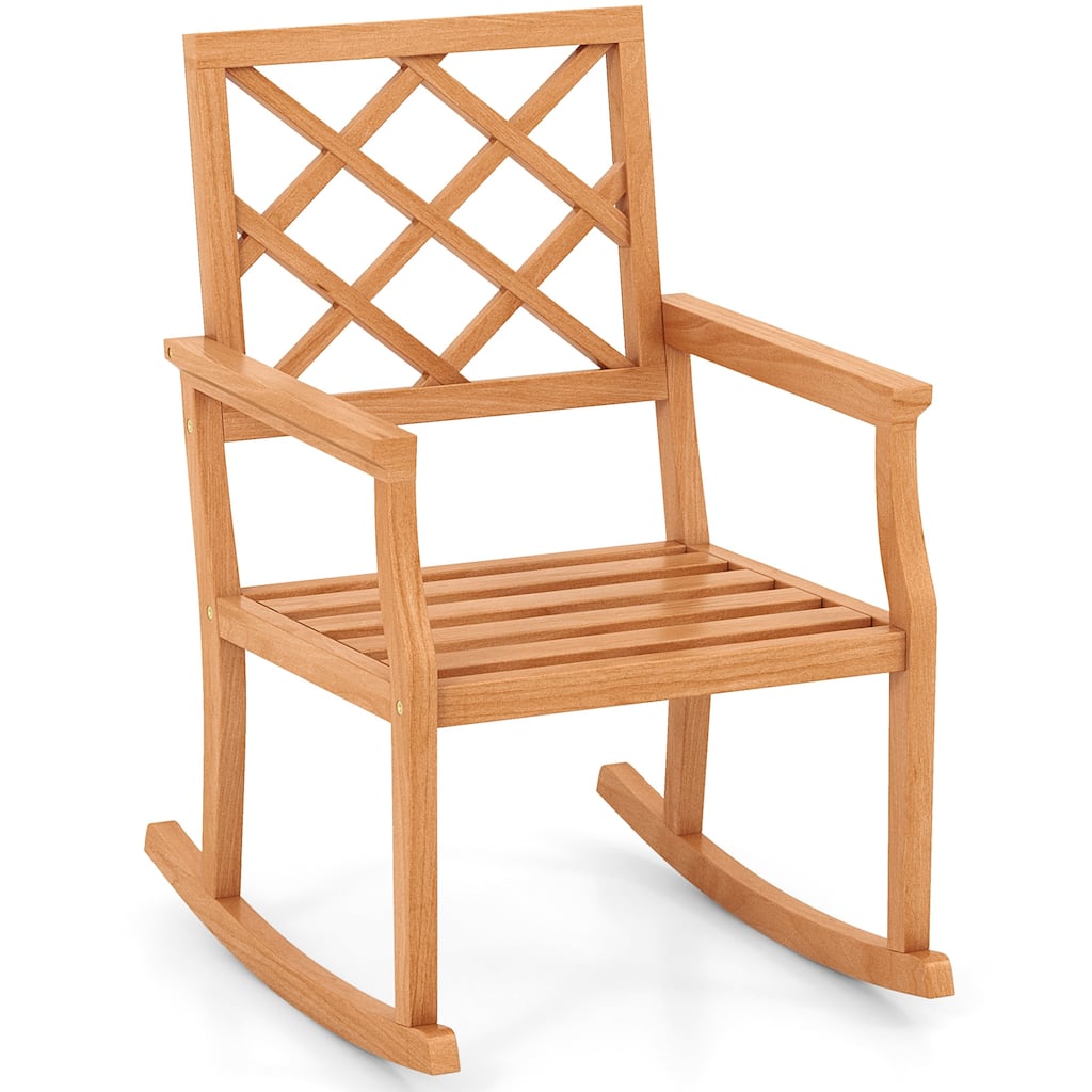 Costway 1/2 PCS Teak Wood Rocking Chair with Backrest and Slatted Seat