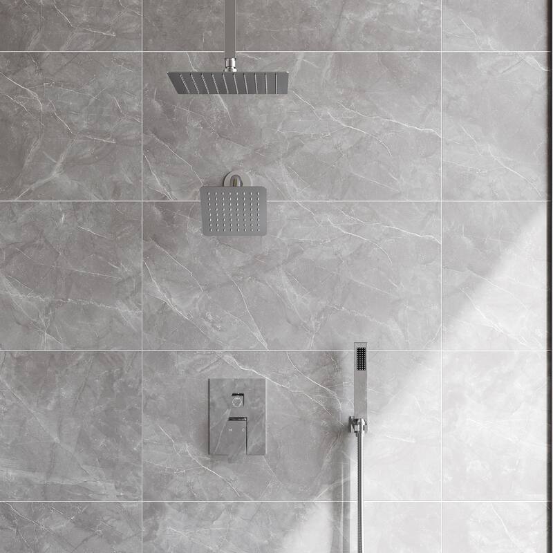 Triple-Function 10" & 6" Dual Shower Heads Shower Faucet Set, Ceiling Mount Shower System - 10" x 6"