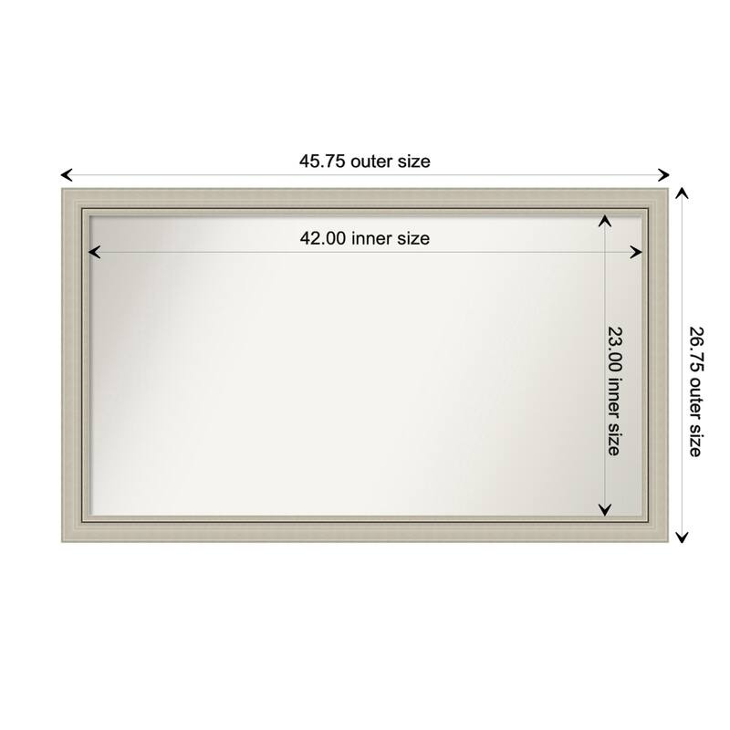 Romano Silver Narrow Framed Non-Beveled Custom Wall Mirror, Bathroom Vanity Mirror - Outer Size: 45.75 x 26.75