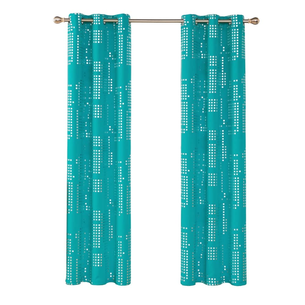 Room Darkening Silver Foil Pattern Grommet Curtains 2 Panels