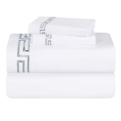 Blue Nile Mills Haven Cotton Greek Key Embroidered Bed Sheet Set