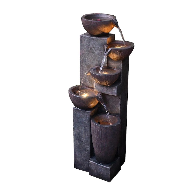 39.7"H Modern 5-Tier Water Fountain with Cascading Bowls for Outdoor Serenity