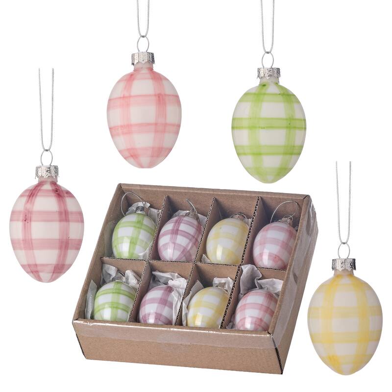 2" Glass Stripe Egg Ornament Box of 8