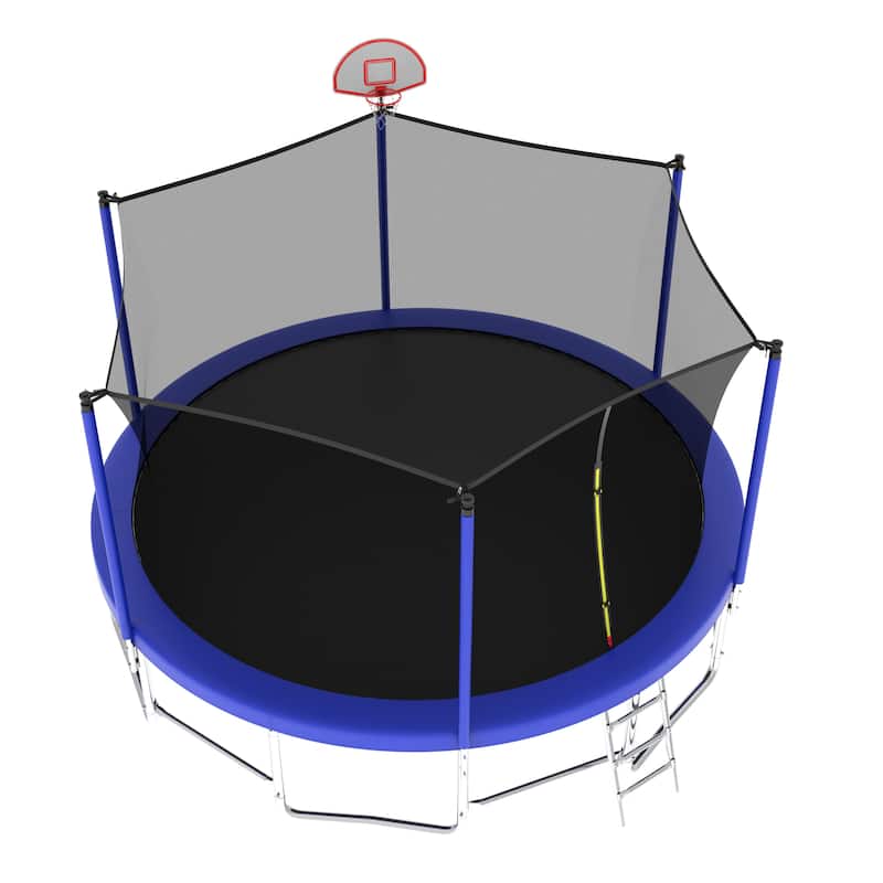 16FT Trampoline with Balance Bar & Basketball Hoop&Ball, ASTM Approved Reinforced Type Outdoor Trampoline