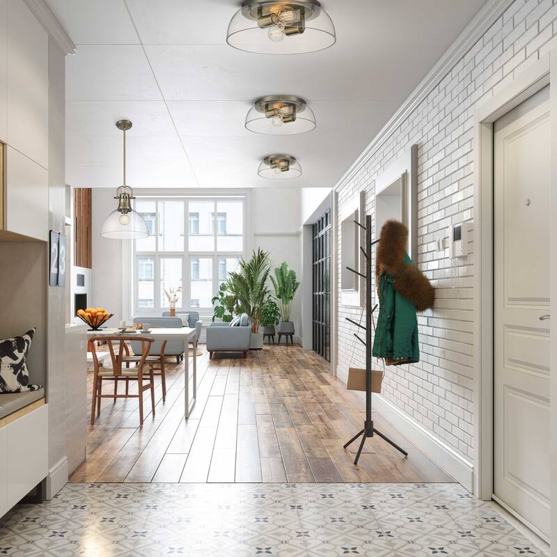 Yep by Golden Lighting Duncan 2-light Flush Mount in Aged Brass and Clear Glass