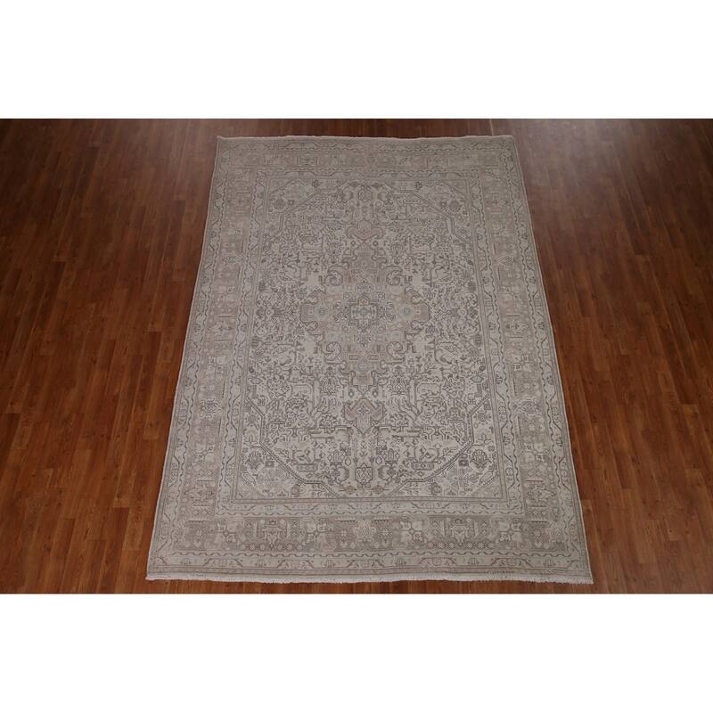 Distressed Tabriz Persian Vintage Area Rug Hand-knotted Wool Carpet - 6'10" x 9'6"