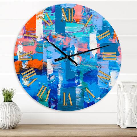 Designart 'Cubist Matrix of Blue and Orange' Modern wall clock