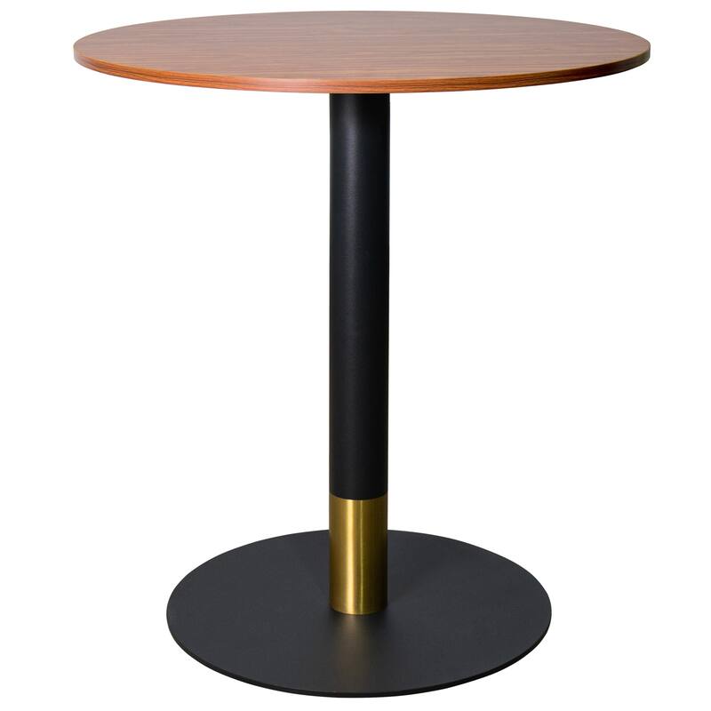 Vail Round Dining Table with 36 in. MDF Tabletop in Black Stainless Steel Round Pedestal Base with Gold Accent Kitchen Table - Cognac Brown