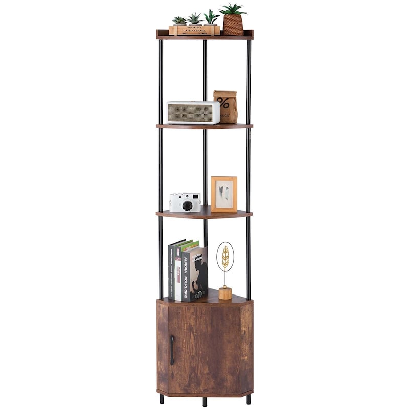 5 Tier Corner Stand with Smart LED Lights and Cabinet for Home Decor - 12 x 12 x 66.1 in