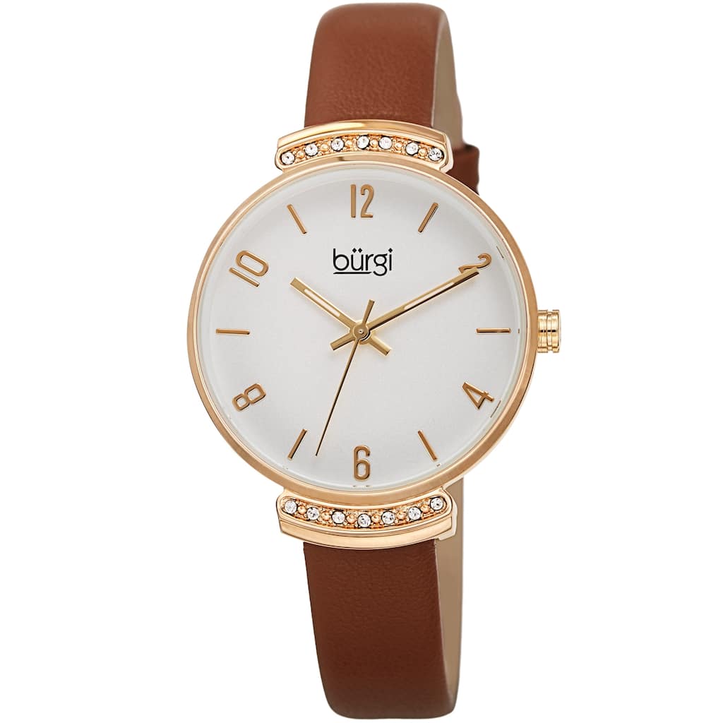 Burgi Women's Swarovski Crystal Classic Slim Leather Strap Watch