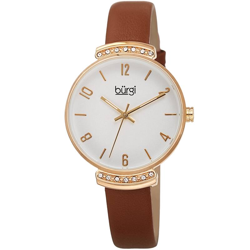 Burgi Women's Swarovski Crystal Classic Slim Leather Strap Watch