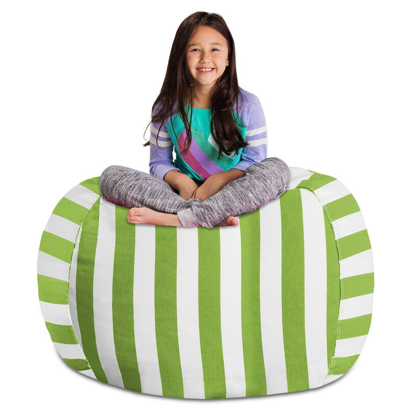 Kids' Stuffed Animal Storage Bean Bag Chair Cover or Toy Organizer - 48 Inches Extra Large - Canvas Stripes Green and White