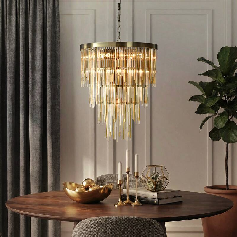 Modern Glam Antique Bronze Waterfall Chandelier Adjustable Ceiling Pendant for Bedroom, Dining Room or Foyer
