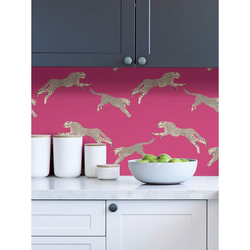 Scalamandre Bubblegum Leaping Cheetah Peel & Stick Wallpaper