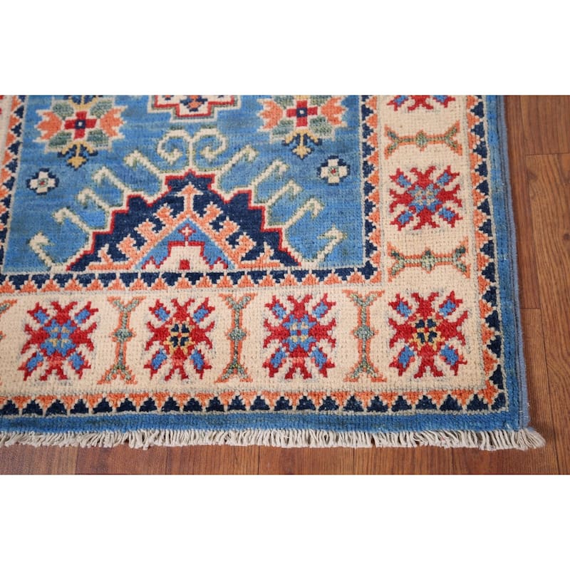 Blue Kazak Oriental Accent Rug Hand-Knotted Wool Carpet - 2'0" x 3'1"