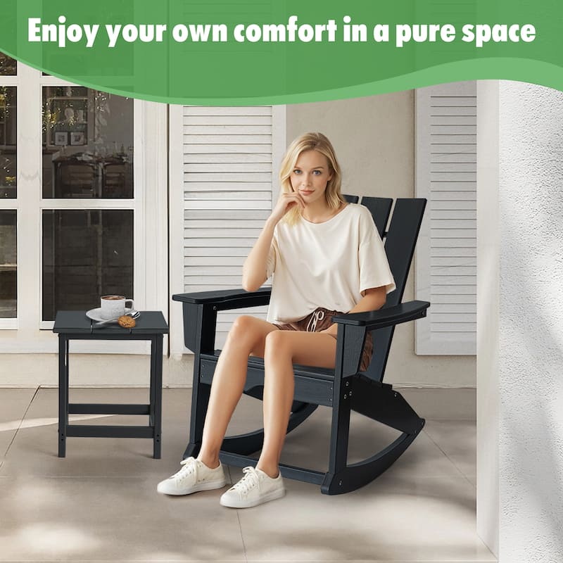 Modern Outdoor Adirondack Rocking Chair,Patio Rocker Chair,All Weather HDPE Plastic Adirondack Rocker for Poolside, Lawn, Garden