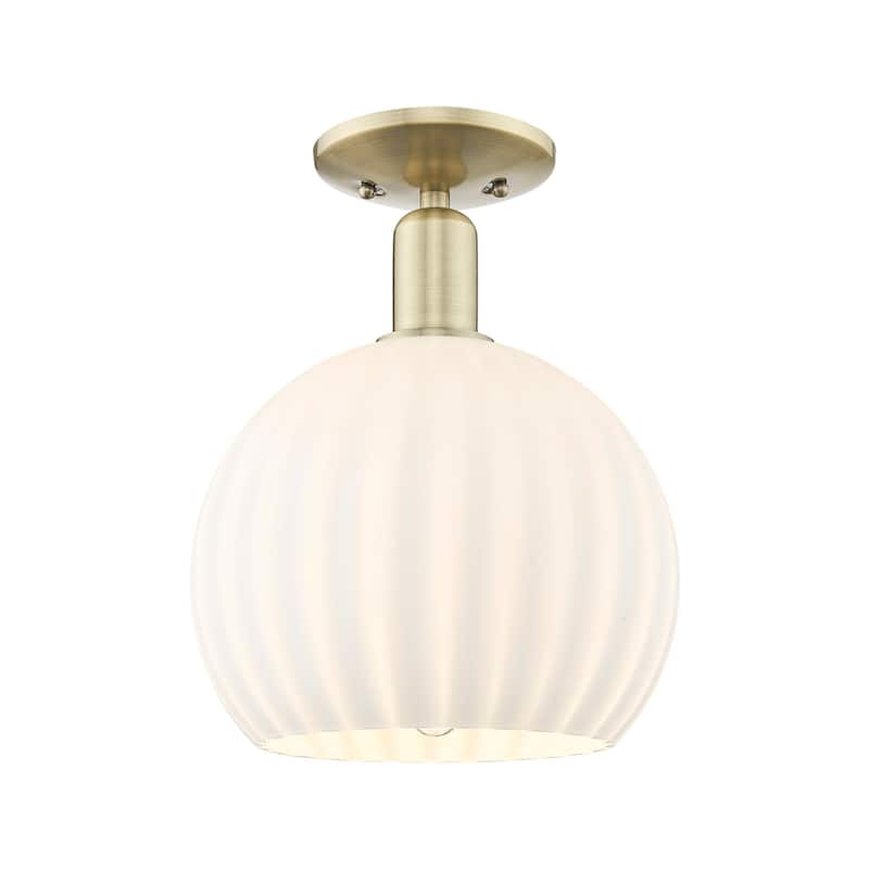 Innovations Lighting 716-1C-14-10 White Venetian Semi-Flush White - Antique Brass / White Venetian