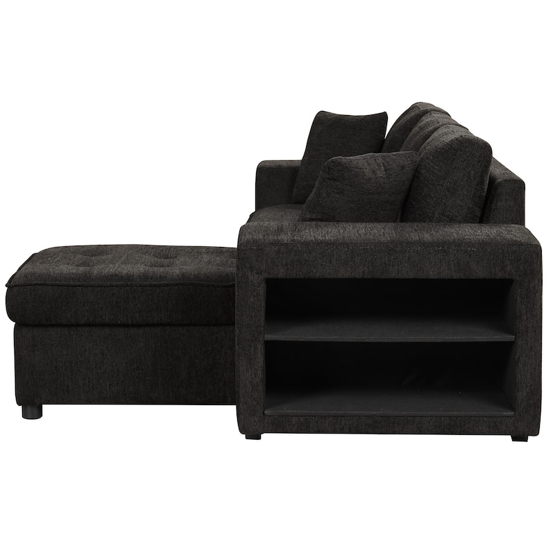 104.5" Chenille L-Shaped Sectional Sofa with Pull-Out Bed and Storage Chaise, 3-Seater