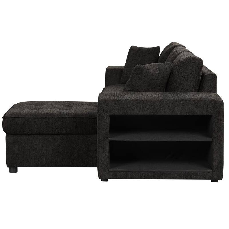 Roomfitters 3-Seater Modern L-Shape Reversible Sectional Couch, Pull-Out Sleeper Sofa with Storage Chaise and Two Stools