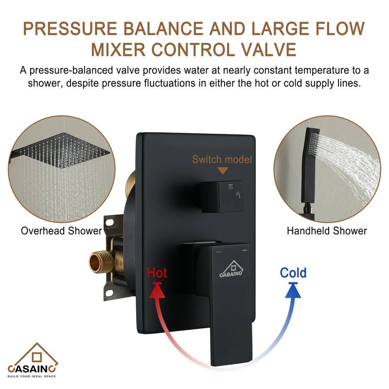 CASAINC 2-Function 12-In Wall Mounted Shower System
