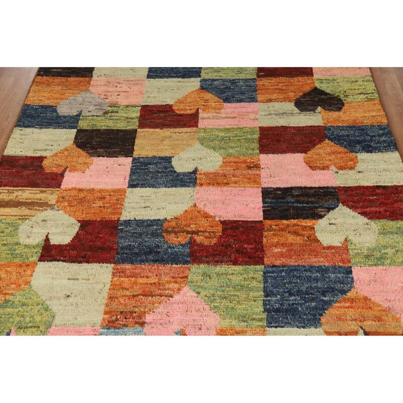 Checkered Moroccan Oriental Area Rug Handmade Bedroom Wool Carpet - 6'11" x 10'0"