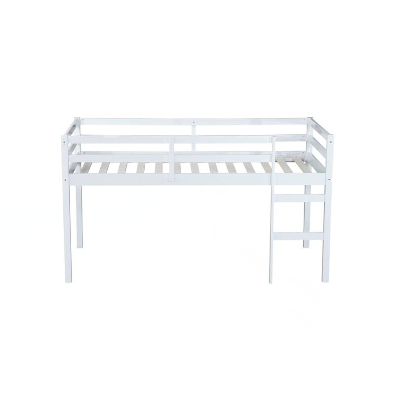 Solid Wooden, Rubber Wooden Twin Loft Bed with Ladder, Bed Platform of Strengthened Slats