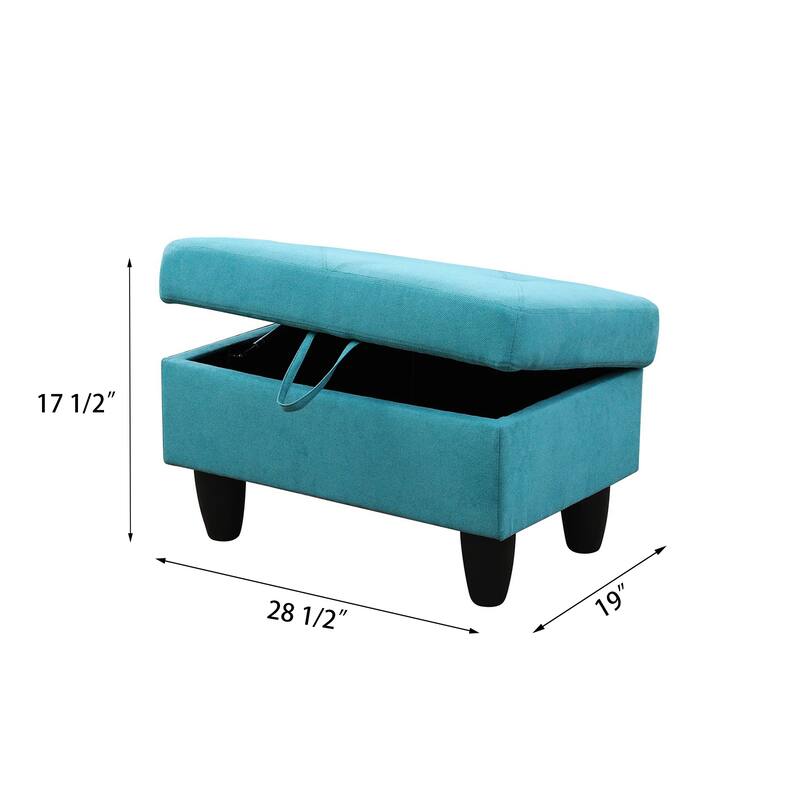 Green Linen Storage Ottoman Rectangle Footstool