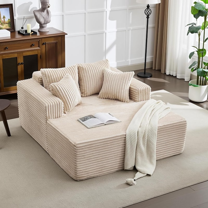 Oversized 2‑Person Chaise Lounge Chair, Sofa Bed with 4 Pillows - Kahki