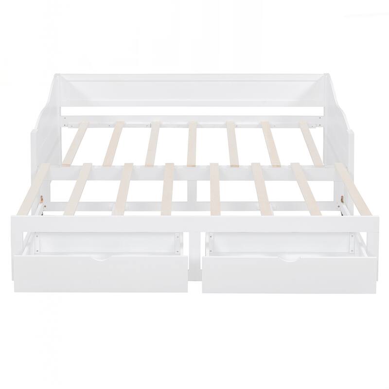 Wooden Daybed with Trundle Bed and Two Storage Drawers
