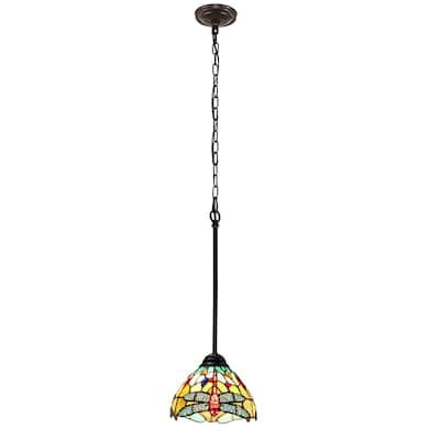 Tiffany-Style Dragonfly Design 1-light Dark Bronze Hanging Pendant
