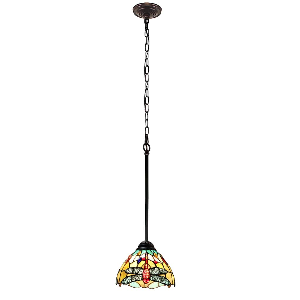 Tiffany-Style Dragonfly Design 1-light Dark Bronze Hanging Pendant