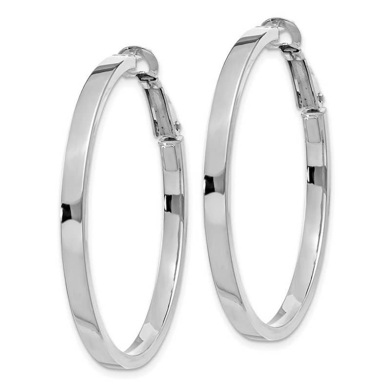 Curata 14k White Gold Polished Square Tube Round Hoop Earrings - 40.5x41mm